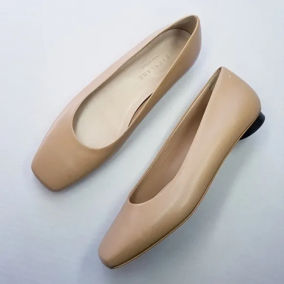 🌸 Everlane | Square Toe Leather Flat Shoes, 6.5, tan