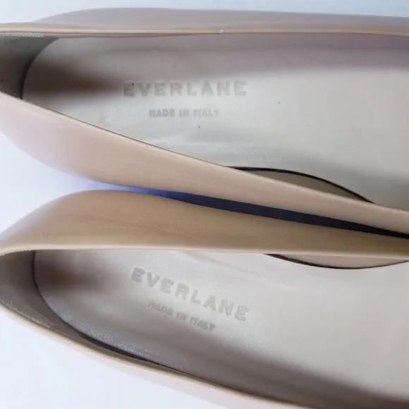 🌸 Everlane | Square Toe Leather Flat Shoes, 6.5, tan