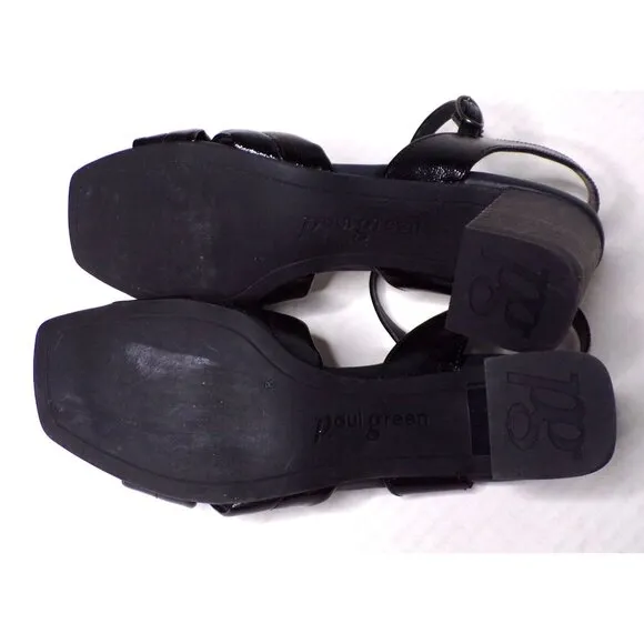🆕 PAUL GREEN Lexi Block  Heel Ankle Strap Sandals Pumps Shoes 10.5 Black