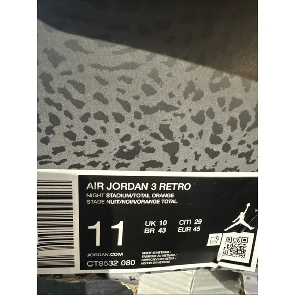 2023 Nike Air Jordan 3 Retro Fear Pack Night Stadium Orange Black Mens 11
