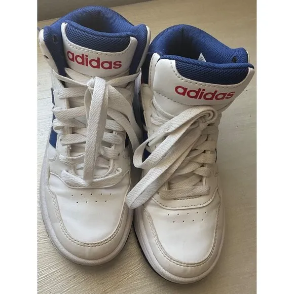 Adidas Kids Hoops 3.0 Mid Sneakers Size 2.5 White/Blue/Red Synthetic