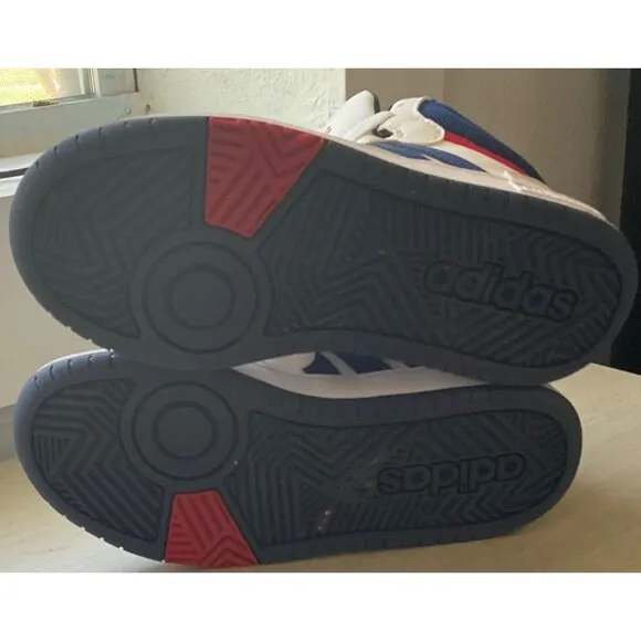 Adidas Kids Hoops 3.0 Mid Sneakers Size 2.5 White/Blue/Red Synthetic