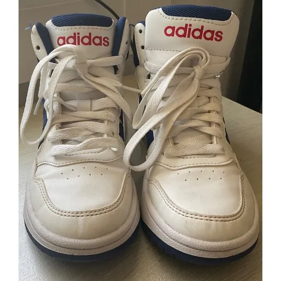Adidas Kids Hoops 3.0 Mid Sneakers Size 2.5 White/Blue/Red Synthetic