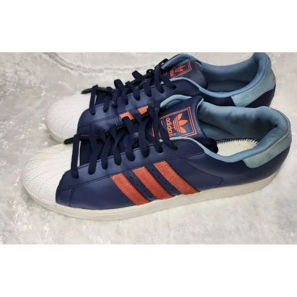 Adidas Mens Superstar Blue &amp; Orange Sneakers/Shoes Size 19‎