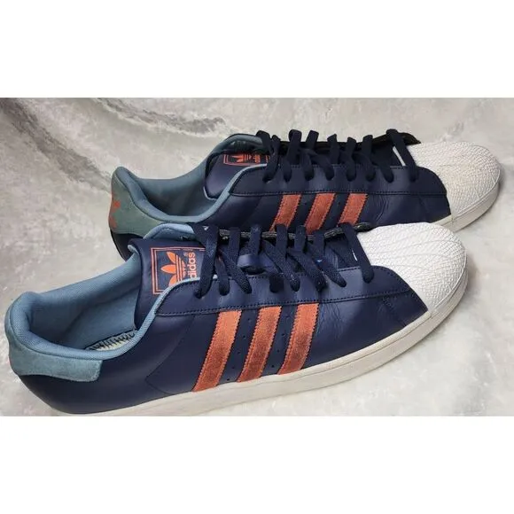Adidas Mens Superstar Blue &amp; Orange Sneakers/Shoes Size 19‎
