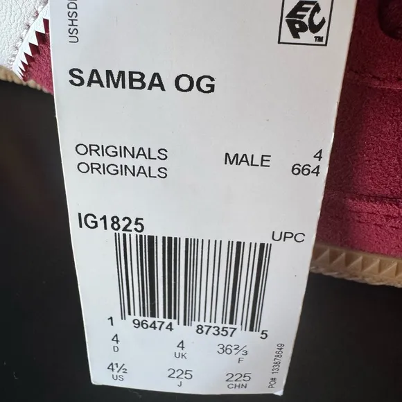 Adidas Originals Samba OG USC Burgandy US Youth 4.5 (can fit women US 5.5-6)