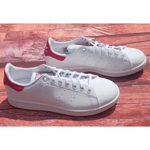 Adidas Originals Stan Smith J FTW White/Pink Big Kids Tennis Shoes Size 6