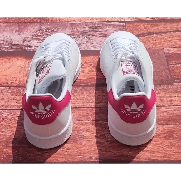 Adidas Originals Stan Smith J FTW White/Pink Big Kids Tennis Shoes Size 6