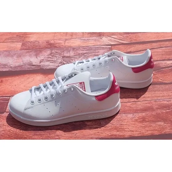 Adidas Originals Stan Smith J FTW White/Pink Big Kids Tennis Shoes Size 6