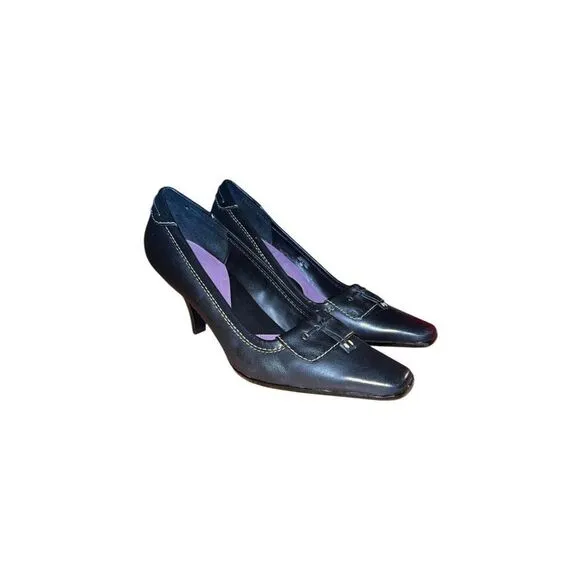 Aerosoles Black Leather Square Toe Heels Womens Size 10 NEW WITH BOX