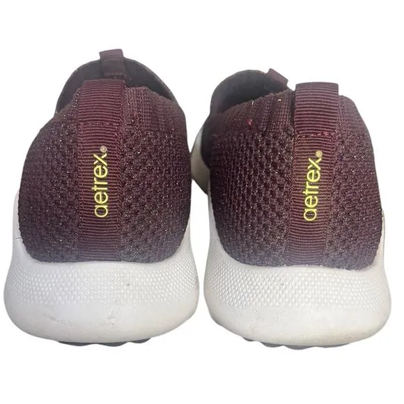 AETREX Angie Maroon Knit Metallic Gold Women’s Sneakers Sizer7.5