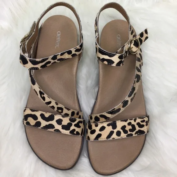 Aetrex Tia Sandal - Leopard Calf-Hair -  8.5 - New w/o Box