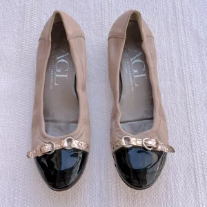 AGL Cap Toe Ballerina  Flats Size 41 Tan Black