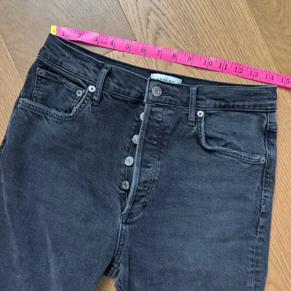 AGOLDE Riley Crop Jeans High Rise Straight Leg Black Wash Denim - Size 29 - EUC