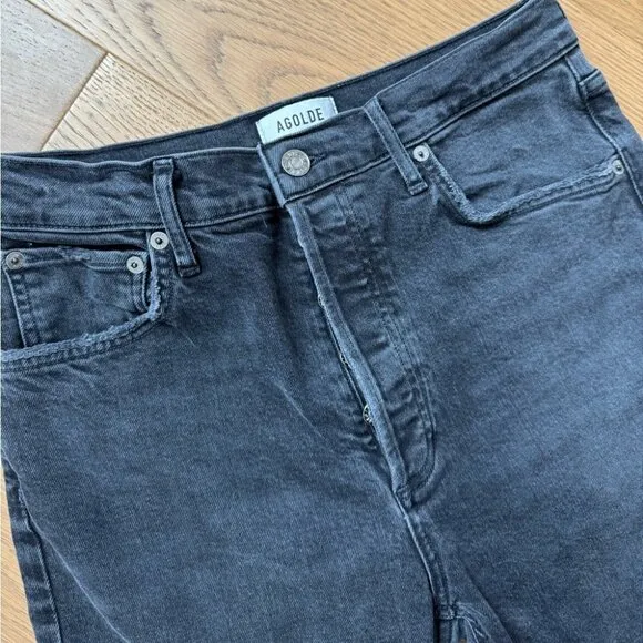 AGOLDE Riley Crop Jeans High Rise Straight Leg Black Wash Denim - Size 29 - EUC
