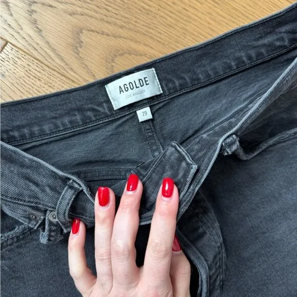 AGOLDE Riley Crop Jeans High Rise Straight Leg Black Wash Denim - Size 29 - EUC