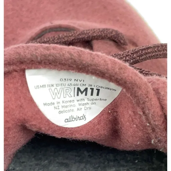 Allbirds Men's Light Red Burgundy Wool Runners Comfort Shoes Size US 11 EU 43