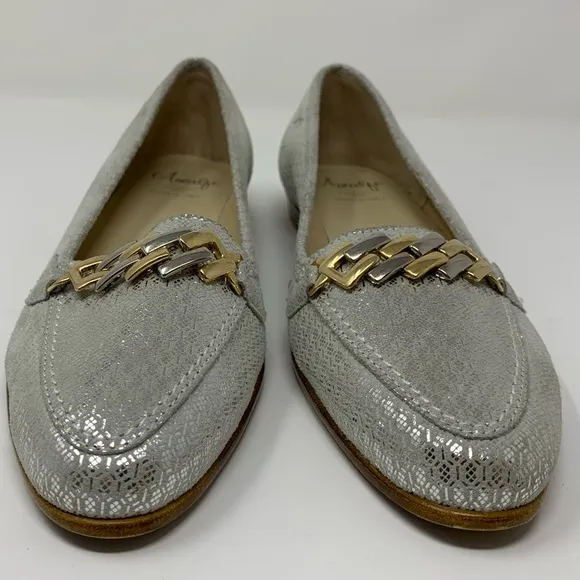 Amalfi by Rangoni Oste Flat Silver &amp; Gold Loafer - made in Italy - 7 1/2 NARROW