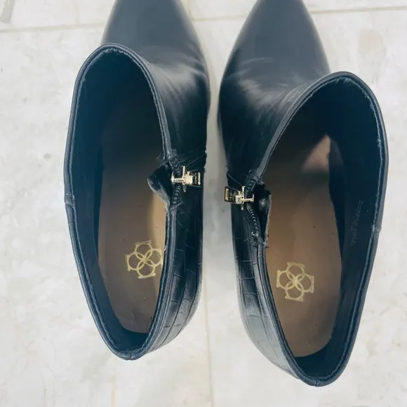 ANN TAYLOR {7.5} Black Leather Wedge Bootie Shoes Embossed &quot;Lottie&quot;