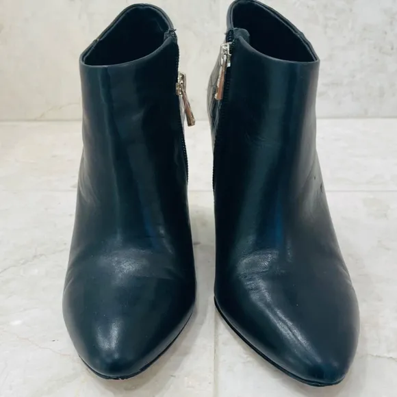 ANN TAYLOR {7.5} Black Leather Wedge Bootie Shoes Embossed &quot;Lottie&quot;