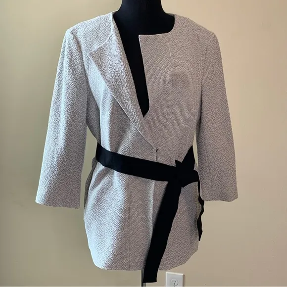 ANN TAYLOR Jacket Blazer Open Front Collarless Size 14 NWT Belted