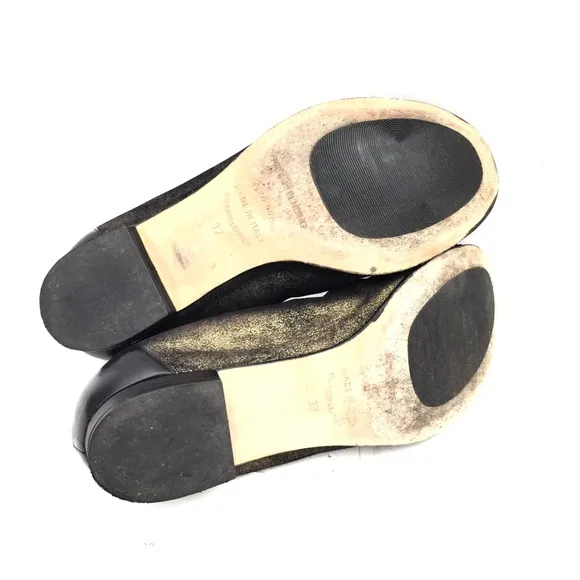 Anyi Lu Bronze &amp; Black Leather Cap Toe Ballet Flat