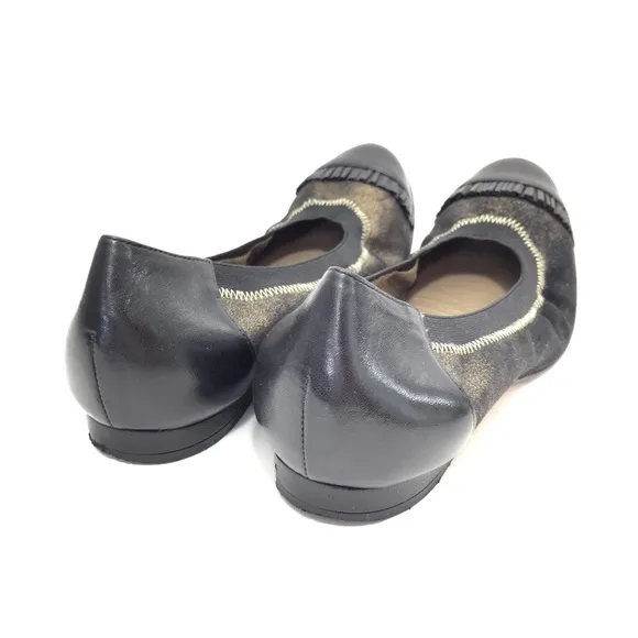 Anyi Lu Bronze &amp; Black Leather Cap Toe Ballet Flat