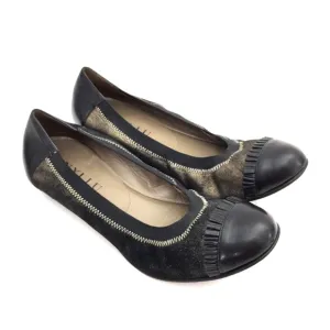Anyi Lu Bronze &amp; Black Leather Cap Toe Ballet Flat