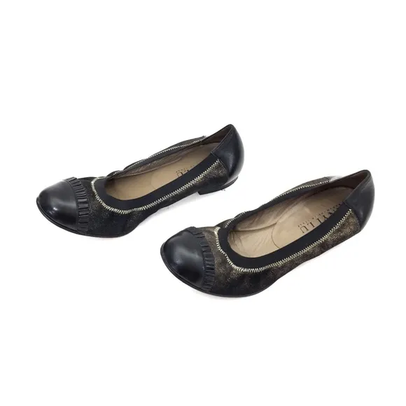 Anyi Lu Bronze &amp; Black Leather Cap Toe Ballet Flat