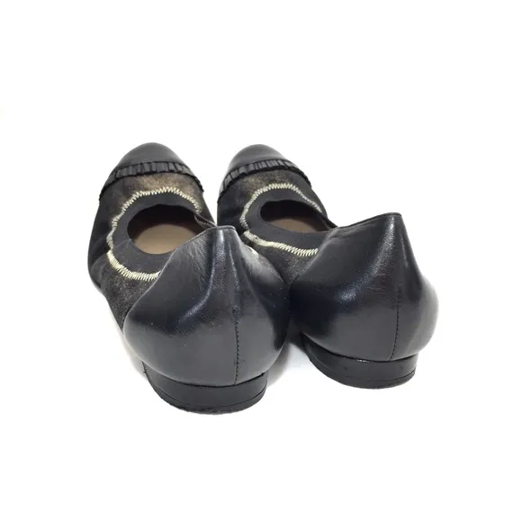 Anyi Lu Bronze &amp; Black Leather Cap Toe Ballet Flat