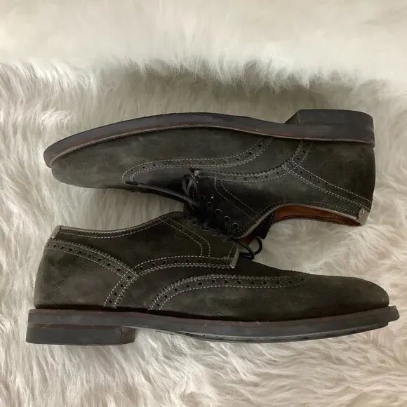 Aquatalia Men's Gray Suede Lace Up Carson Brogue Wingtip Oxford Shoes