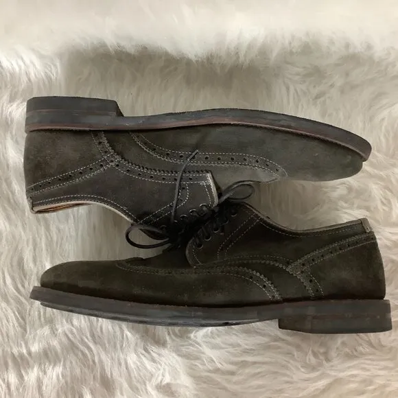 Aquatalia Men's Gray Suede Lace Up Carson Brogue Wingtip Oxford Shoes
