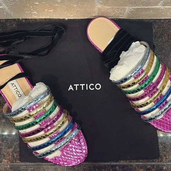 ATTICO The Attico Chiara Rainbow Ankle Wrap Sandal/Dust bag New Size 6 $702