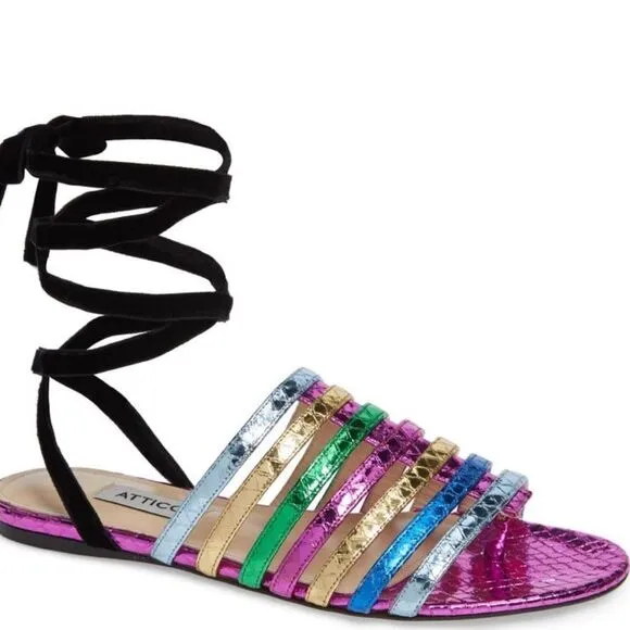 ATTICO The Attico Chiara Rainbow Ankle Wrap Sandal/Dust bag New Size 6 $702