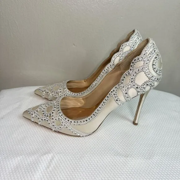 Badgley Mischka Rouge Ivory Embellished Pointed Toe Pump Sz 8