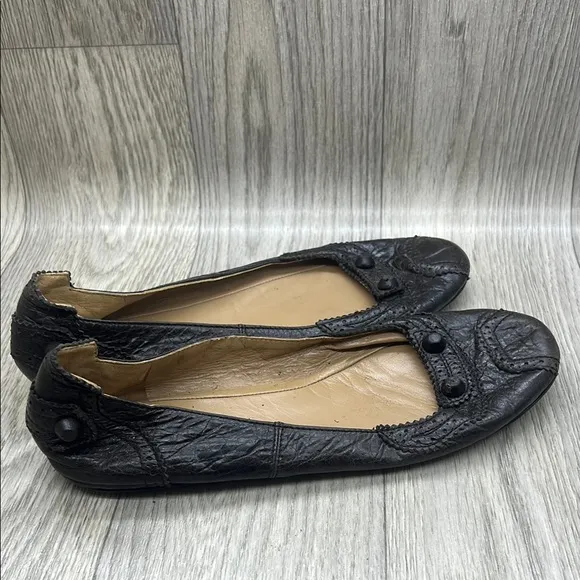 Balenciaga Black Leather Flat Black Shoes