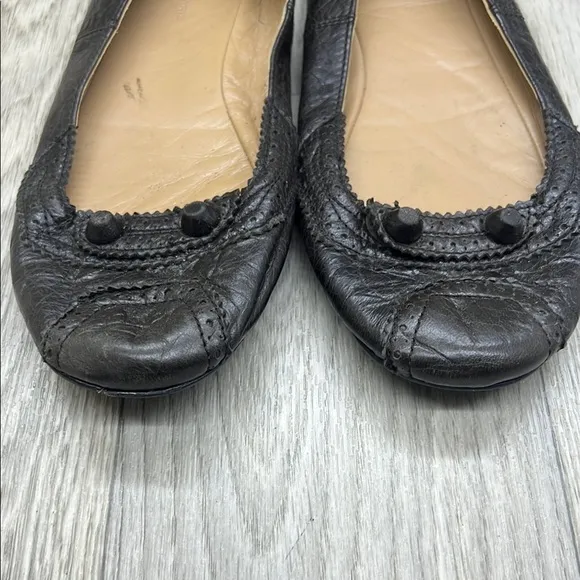 Balenciaga Black Leather Flat Black Shoes