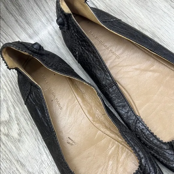 Balenciaga Black Leather Flat Black Shoes