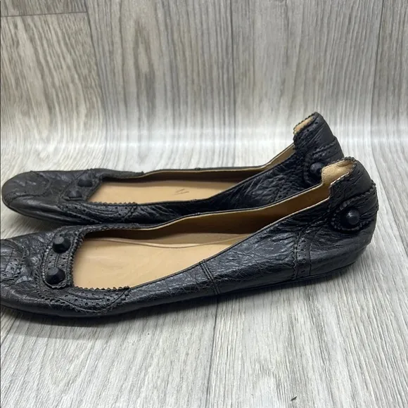 Balenciaga Black Leather Flat Black Shoes