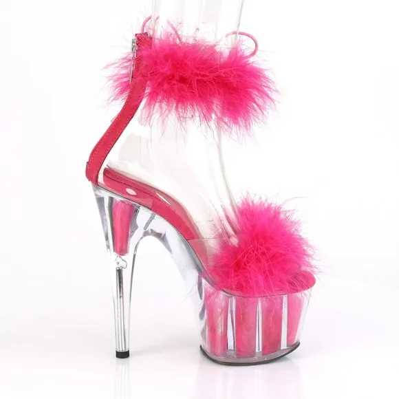 Barbiecore Barbie Marabou Fur Platform Clear High Heel Shoes