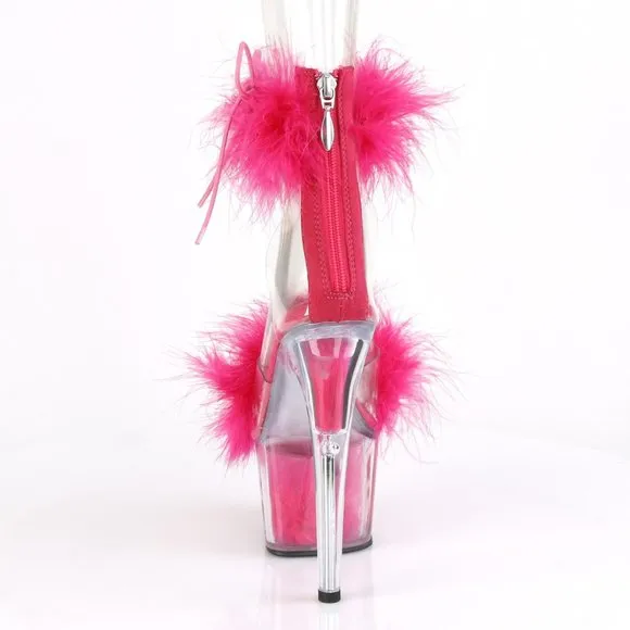 Barbiecore Barbie Marabou Fur Platform Clear High Heel Shoes