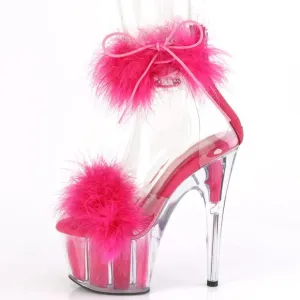 Barbiecore Barbie Marabou Fur Platform Clear High Heel Shoes