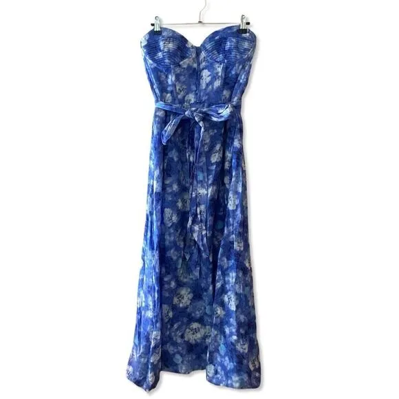 Bardot Vibrant Floral Midi Dress Blue Corset Bustier Sundress Sz XL