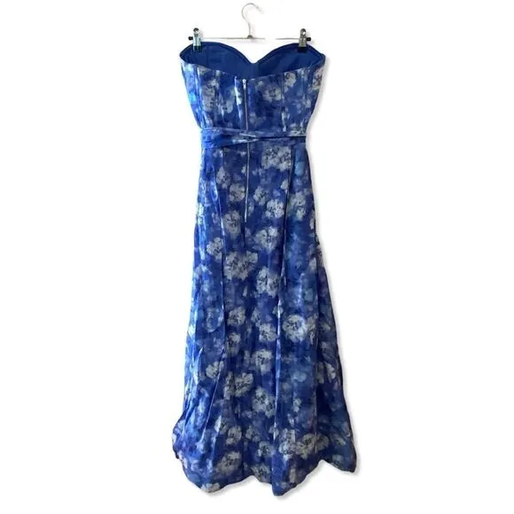 Bardot Vibrant Floral Midi Dress Blue Corset Bustier Sundress Sz XL