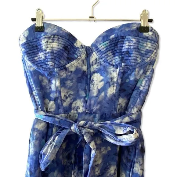 Bardot Vibrant Floral Midi Dress Blue Corset Bustier Sundress Sz XL