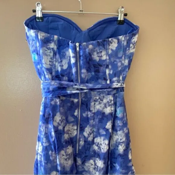 Bardot Vibrant Floral Midi Dress Blue Corset Bustier Sundress Sz XL