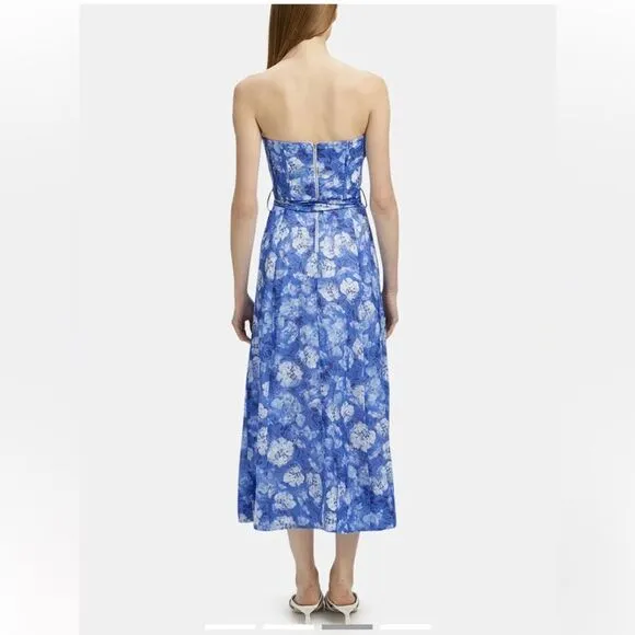 Bardot Vibrant Floral Midi Dress Blue Corset Bustier Sundress Sz XL