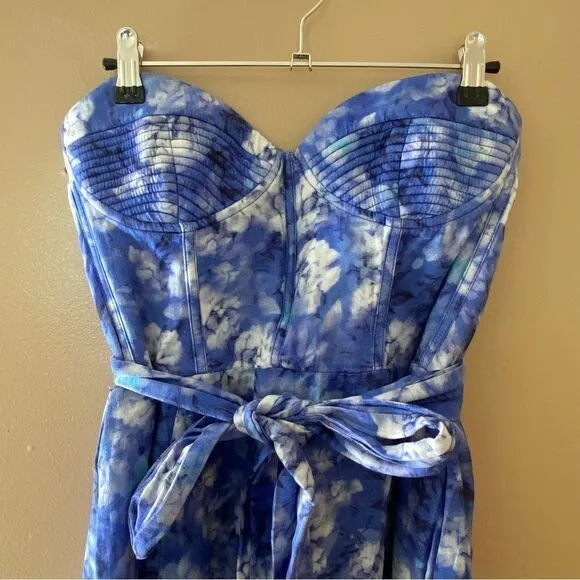 Bardot Vibrant Floral Midi Dress Blue Corset Bustier Sundress Sz XL