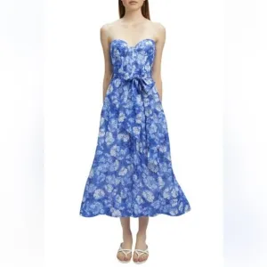 Bardot Vibrant Floral Midi Dress Blue Corset Bustier Sundress Sz XL