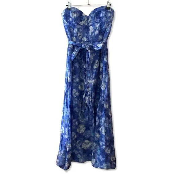 Bardot Vibrant Floral Midi Dress Blue Corset Bustier Sundress Sz XL